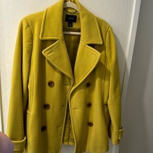 Lands End Yellow Chartreuse Wool Pea Coat